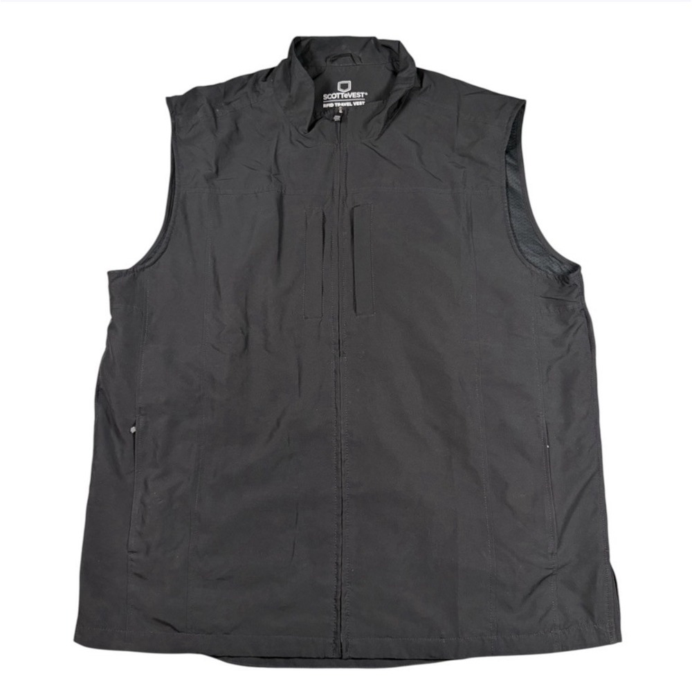 SCOTTeVEST Mens Best Travel Vest 2XLT Black Full Zip RFID TEC 26 Pockets EUC